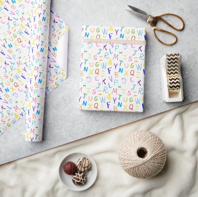 Alfabet Färgglad handritad krita Presentpapper (Hantverk)
