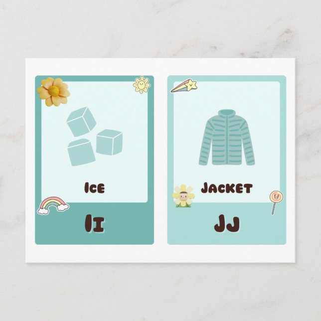 Alfabet Flashkort ,ABC Utbildningskort I,H,K,L Vykort (Framsida)