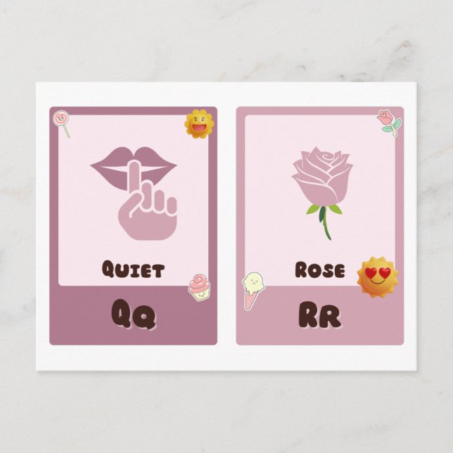 Alfabet Flashkort ,ABC Utbildningskort Q,R,S,T Vykort (Framsida)