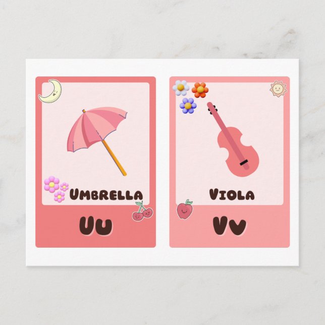 Alfabet Flashkort ,ABC Utbildningskort U,V,W,X Vykort (Framsida)