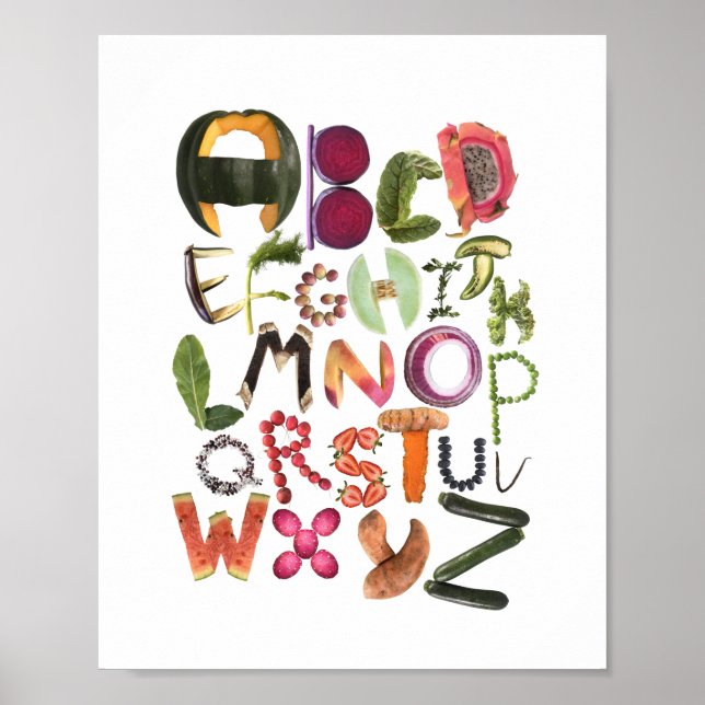 Alfabet Food Art med frukt och grönsaker - Poster (Framsidan)