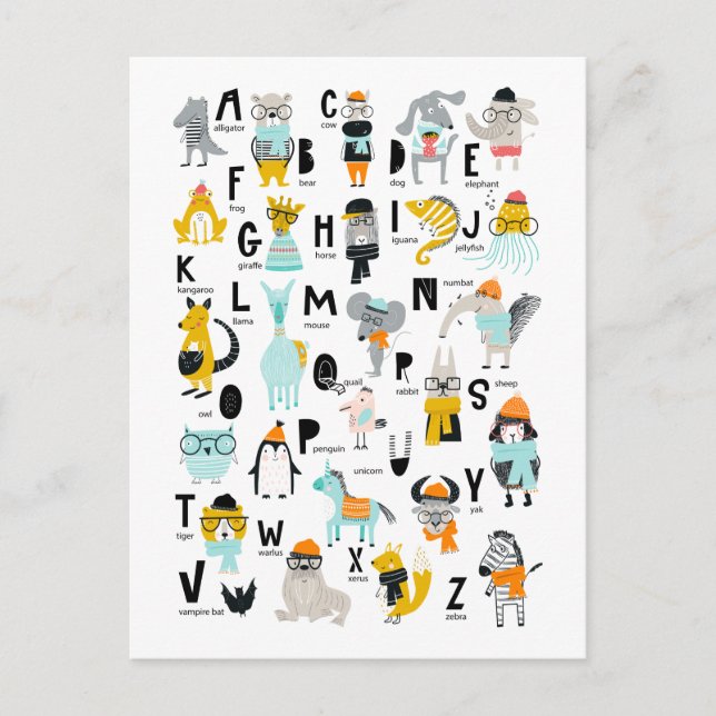 Alfabet för akut djurdjur | Vissa har hattar Vykort (Framsida)