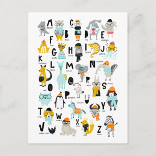 Alfabet för akut djurdjur   Vissa har hattar Vykort