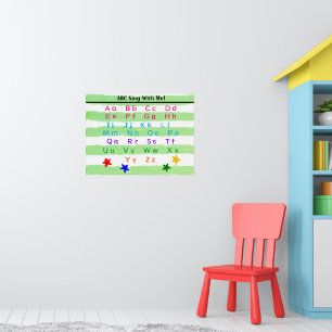 Alfabet Grön Vit Akvarell Ränder Poster