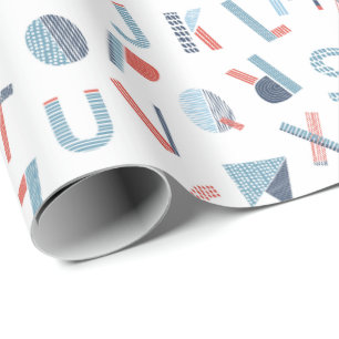 Alfabet i rött blått vitt presentpapper