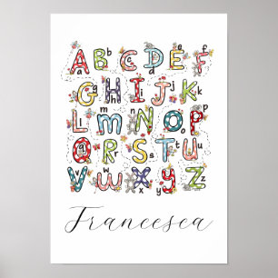 Alfabet Kaniner, Fjärilar, Änglar & Blommor Poster