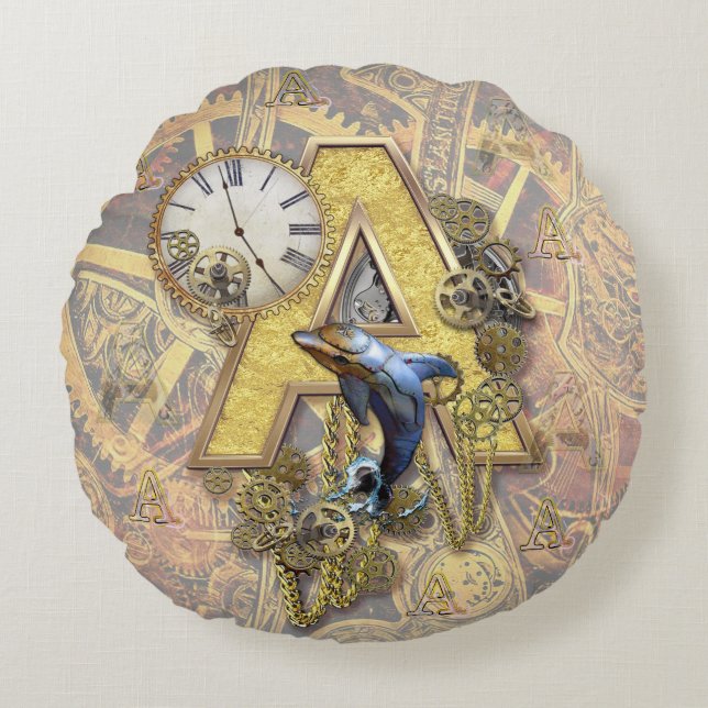 Alfabet-monogram huvudstad-brev A Rund Kudde (Framsidan)