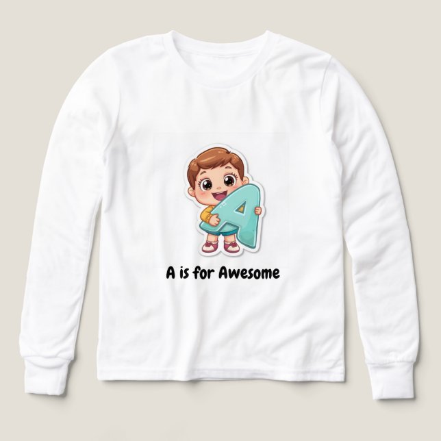 Alfabet Positiv Barn Design – A är för Awesome T Shirt (Design framsida)