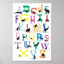 Alfabet Poster med animaliska Silhouettes