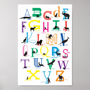 Alfabet Poster med animaliska Silhouettes