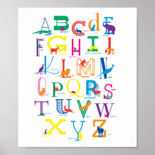 Alfabet Poster med animaliska Silhouettes i Färg