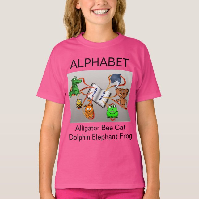 Alfabet Rosa Bilder Flickor T Shirt (Framsida)
