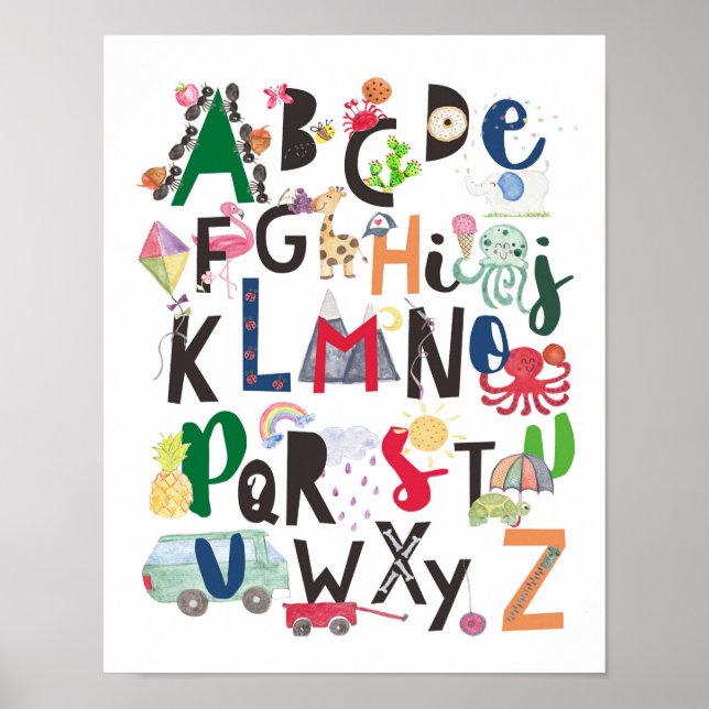 Alfabet Wall Art, Watercolor ABC Barn's Decor Poster (Framsidan)