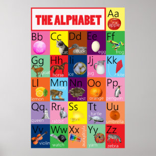 Alfabetdiagram färgglatt med bilder för barn poster
