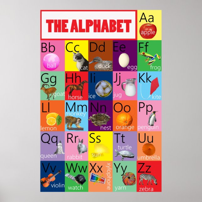 Alfabetdiagram färgglatt med bilder för barn poster (Framsidan)