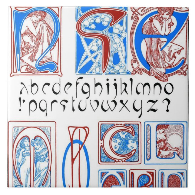 Alfabeter i Art nouveau Stil, Mucha Kakelplatta (Framsidan)