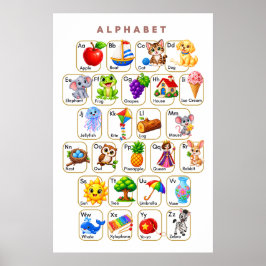 Alfabetet A till Ö Djur och Objekt för Barn Poster