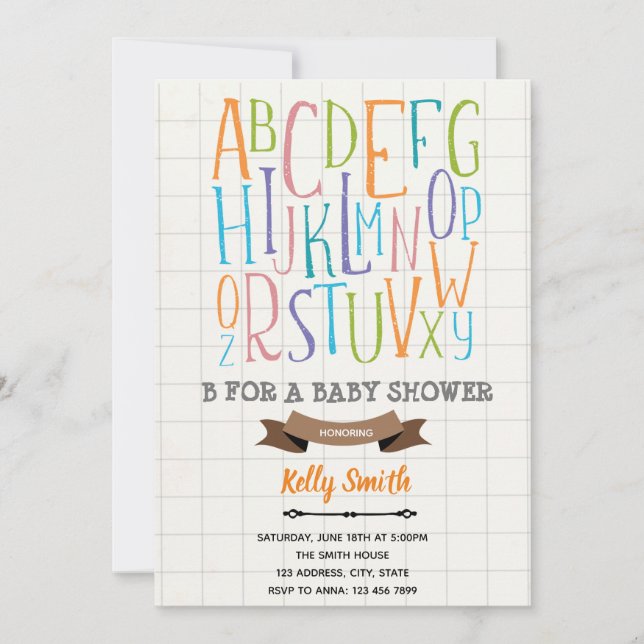 Alfabetet B för baby shower tema Inbjudningar (Framsida)