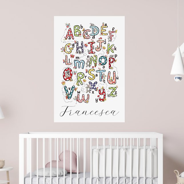 Alfabetet Kaniner, Fjärilar, Änglar & Blommor  Poster (Barnkammare 2)