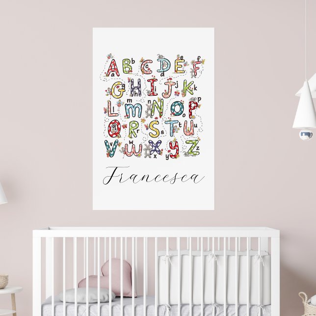 Alfabetet Kaniner, Fjärilar, Änglar & Blommor  Poster (Barnkammare 2)