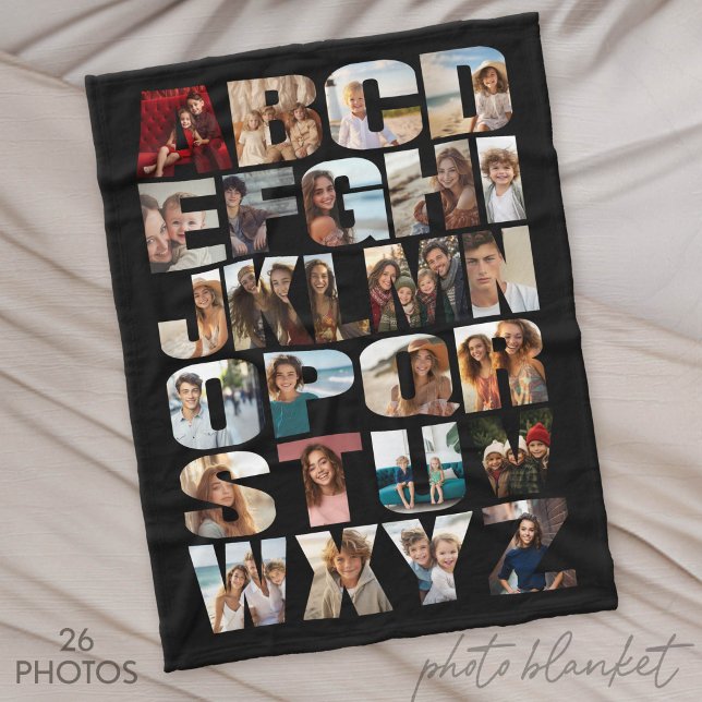 Alfabetfoto Collage - Svår nivå Fleecefilt (Custom Photo Blankets)