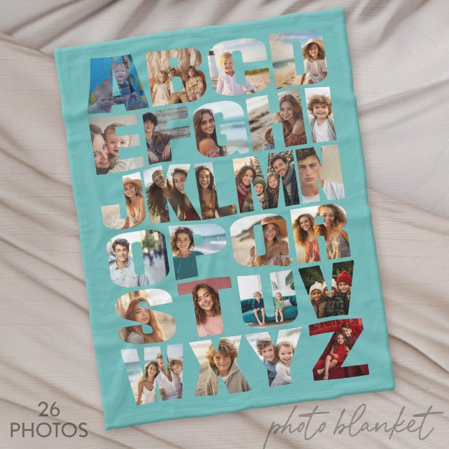 Alfabetfoto Collage - Svår nivå Fleecefilt (Custom Photo Blankets)