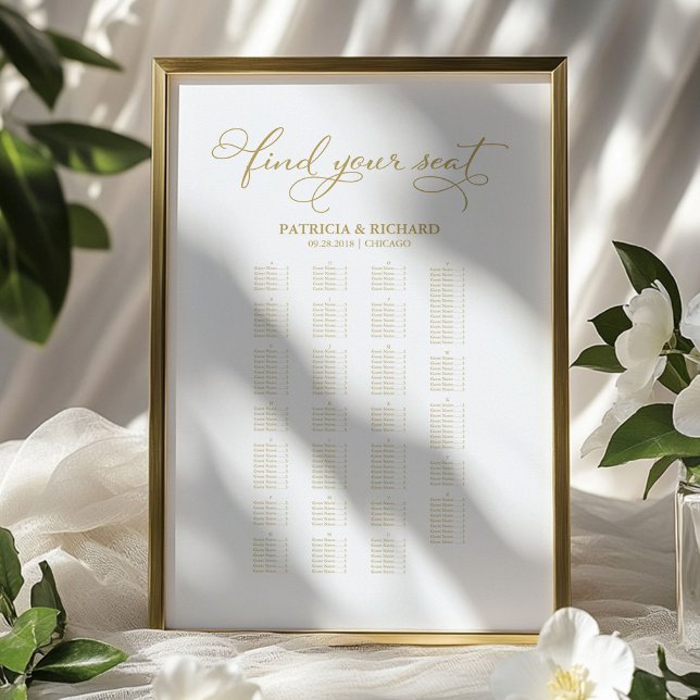 Alfabetisk Bordsplacering Bröllop Guld Folie Poster (Skapare uppladdad)