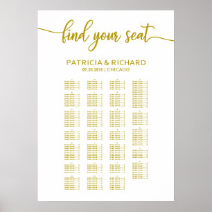 Alfabetisk bröllopsplatskarta elegant guld poster