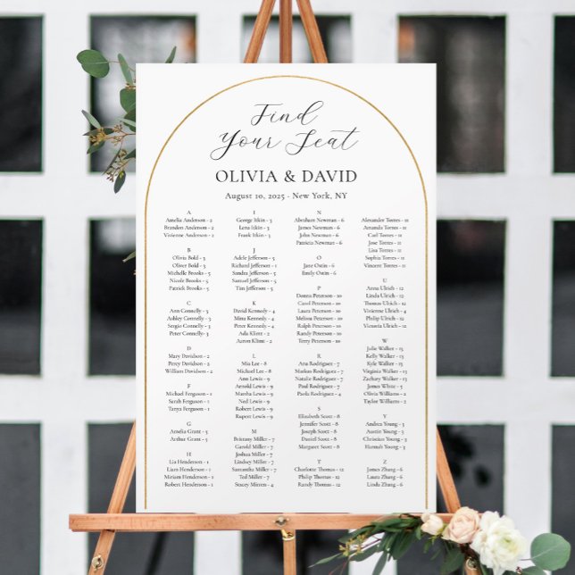 Alfabetisk Guld Båge Hitta Din Plats Sittplan Poster (Skapare uppladdad)