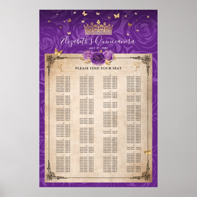 Alfabetisk Lila Lavender Guld Ro Sittande Poster (Framsidan)