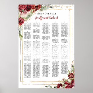 Alfabetisk  och burgundisk blommigt guld ram poster