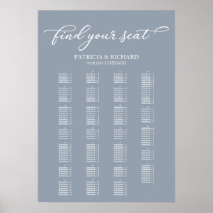 Alfabetisk Sittplatskarta Elegant Dammig Blå Poster