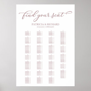 Alfabetisk Sittplatskarta Rose Guld Skrift Poster