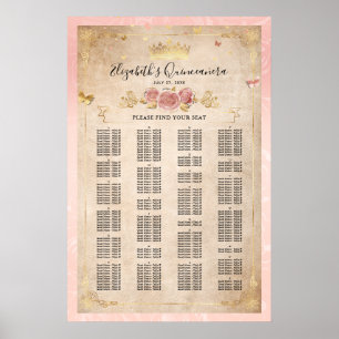 alfabetiska sittningsschema för Rosa ros & Guld Poster