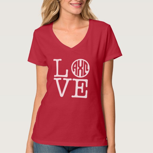 AlfabetiskChiOmega | kärlek T-shirt (Framsida)