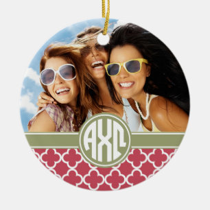 AlfabetiskChiOmega Monogram och foto Julgransprydnad Keramik