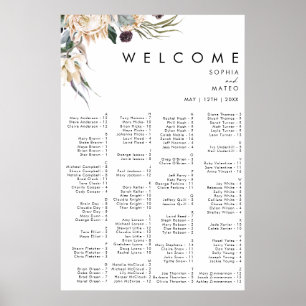 Alfabetiskt monteringsschema för vit Blommigt Poster