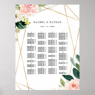 ALFABETISKT Ordningsschema Blommigt Bröllop Poster