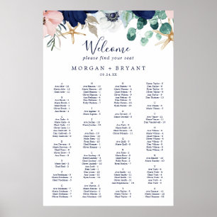 Alfabetiskt säte för modern Nautisk Blommigt Poster