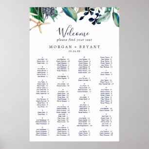 Alfabetiskt säte i Modern Nautical Greenery Poster