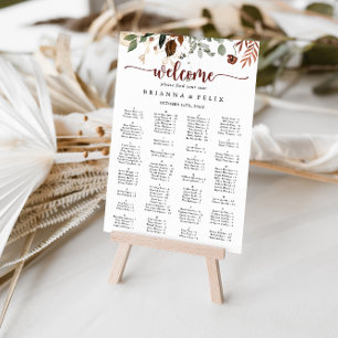 Alfabetiskt sittningsdiagram för guld Rustic Blomm Poster