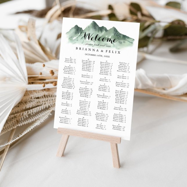 Alfabetiskt sittningsschema för grönt bergsberg La Poster (Skapare uppladdad)