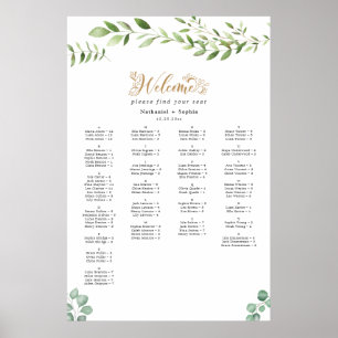 Alfabetiskt sittningsschema för guld Greenery Poster