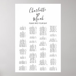 Alfabetiskt sittningsschema för hand plockade Hear Poster
