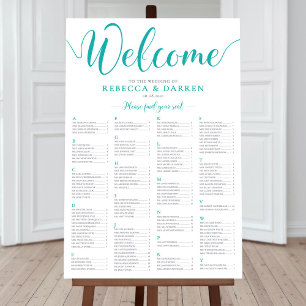 Alfabetiskt Turquise Bröllop Seating Chart Poster