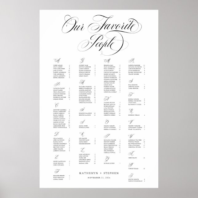 Alfabetiskt vårt favoritfolk Elegant bröllop Poster (Framsidan)