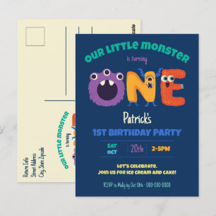 Alfabetmonster 1-årsdag Vårt lilla monster Vykort