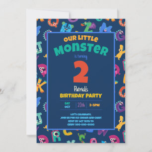 Alfabetmonster Födelsedag Liten Monster Lägg till Inbjudningar