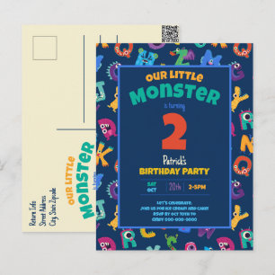 Alfabetmonster Födelsedag Liten Monster Lägg till Vykort