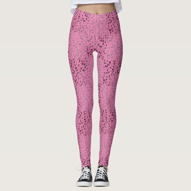 Alfabets Mönster 01 BW Rosa BG Leggings (Framsida)